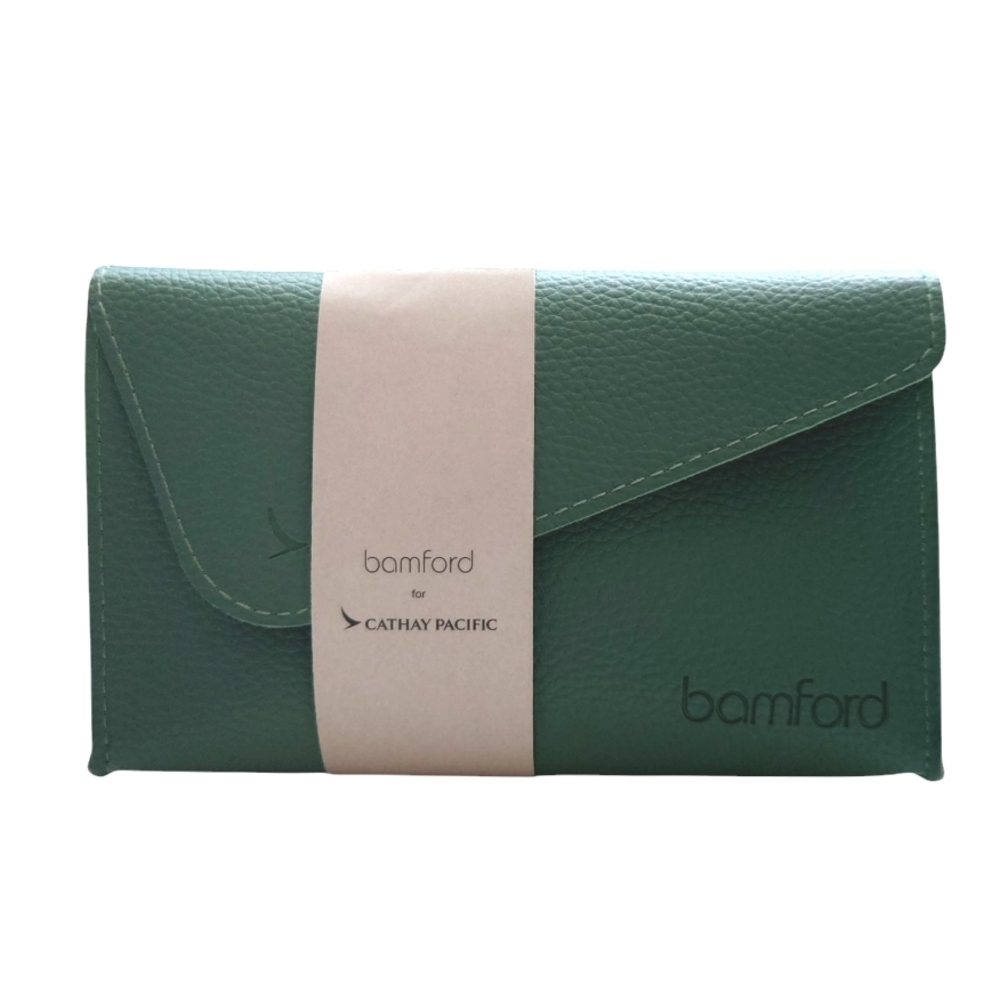Green Cosmetic Bag Business Class Amenity Travel Kit Faux Leather Soft
